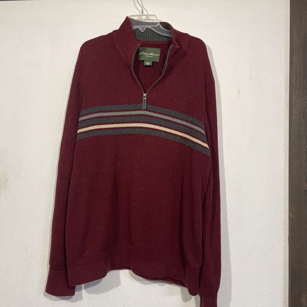 Eddie Bauer Deep Red TXXL 1/4 Zip Sweater - Picture 1 of 3